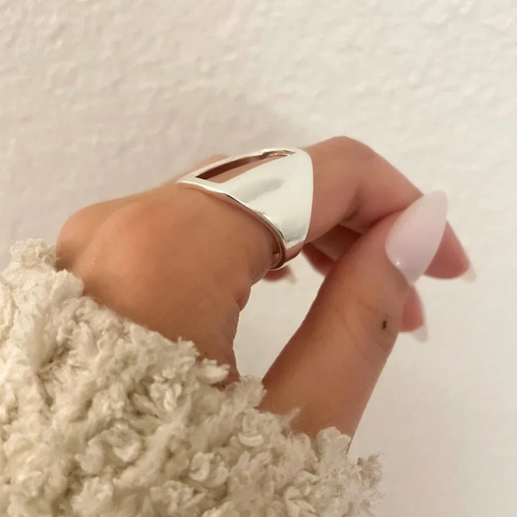 925 Sterling Silver Chunky Rectangle Ring Thick Bold Ring Large Statement Ring - Picture 6 of 9